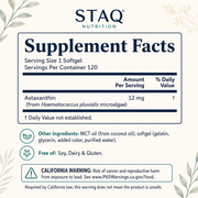 STAQ Astaxanthin 12mg | Natural Tanning, Fresh Microalgae Source, Easy to Swallow