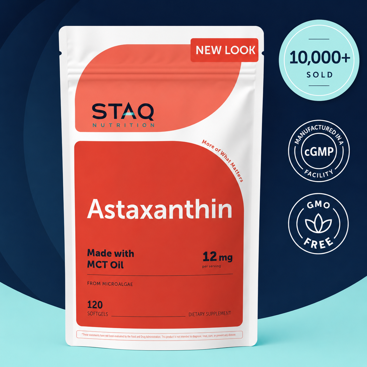 STAQ Astaxanthin 12mg | Natural Tanning, Fresh Microalgae Source, Easy to Swallow
