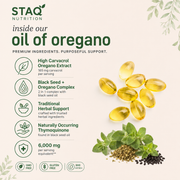 STAQ Oregano Oil with Black Seed Oil, Softgel, 4X Strength Carvacrol & Thymoquinone | Plant Based, Non-GMO